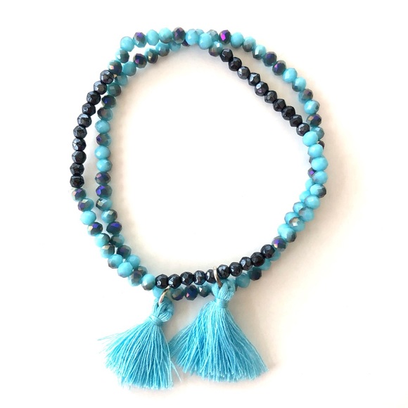 Beaded Tassel Stretch Bracelets Set- 2pcs - Picture 2 of 6
